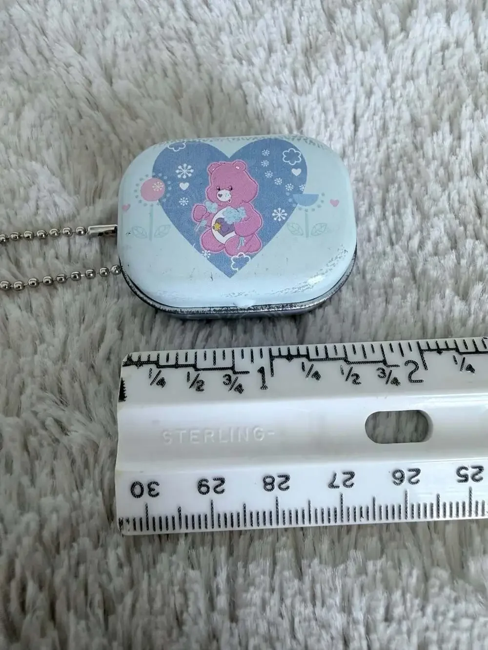 Vintage Care Bears Love-A-Lot Bear Metal Mini Keychain Trinket Tin